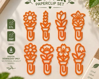 8 Floral Paperclip Bookmarks STL 3MF | Sunflower, Tulip, Daisy, Poppy (Digital Download)