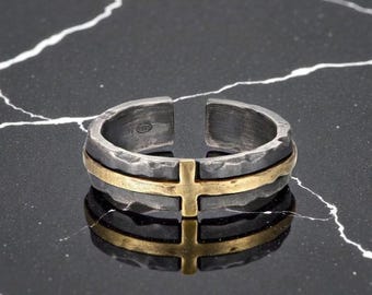 Rustic Copper Cross Ring | Adjustable Unisex Religious Band