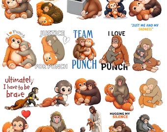Dear Punch Png Bundle, Punch Monkey Png, Viral Baby Monkey Inspired Png, Emotional Plush Toy Illustration (Digital Download)