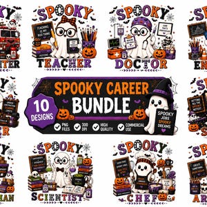 Spöklika yrken Doodle PNG-paket, Halloween-sjuksköterska spöke PNG, hjärta stetoskop mumie pillerflaska urklipp, medicinsk Halloween PNG