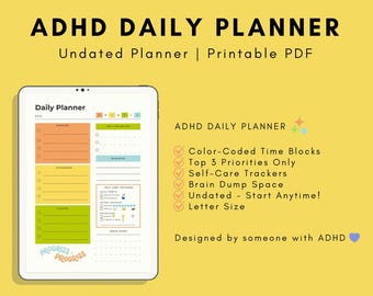 ADHD Daily Planner Printable | Neurodivergent Friendly, Self-Care (PDF)