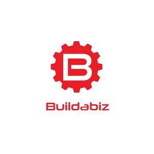 May include: A red logo featuring a gear shape with the letter "B" inside. Below the gear is the word "Buildabiz" in red, all set against a white background. The design is clean and modern, suitable for branding.
