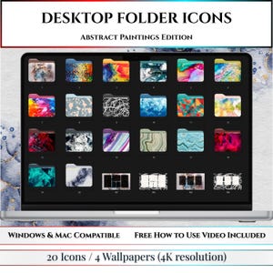 Desktop Folder Icons & 4K Organizer Wallpapers | Abstract Painting Edition | Mac/Windows | Artistic Desktop Set