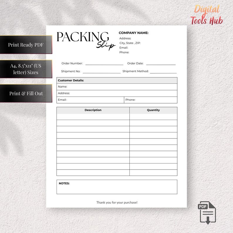 Packing Slip Template | Shipping Slip Order Form | A4 US Letter ...