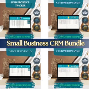 Small Business CRM Canva Spreadsheet | 4 Templates Bundle | Customer Database Sales Tracker Order Lead Management