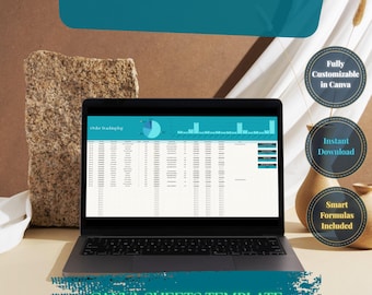 Hoja de cálculo de Canva para el registro de seguimiento de pedidos / CRM para pedidos comerciales / Rastreador de envíos / Distribuidor de pequeñas empresas