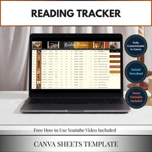 Hoja de cálculo de Canva para seguimiento de lectura / Diario de lectura / Colección de libros / Biblioteca personal / Planificador de lectura