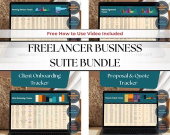 Paquete de suite empresarial para autónomos / 4 hojas de cálculo de Canva / CRM para pequeñas empresas / Gestión de clientes / Gestor de ingresos