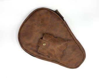 Luxury leather case for table tennis paddle with ping pong balls pocket, suitable for defensive and offensive racket