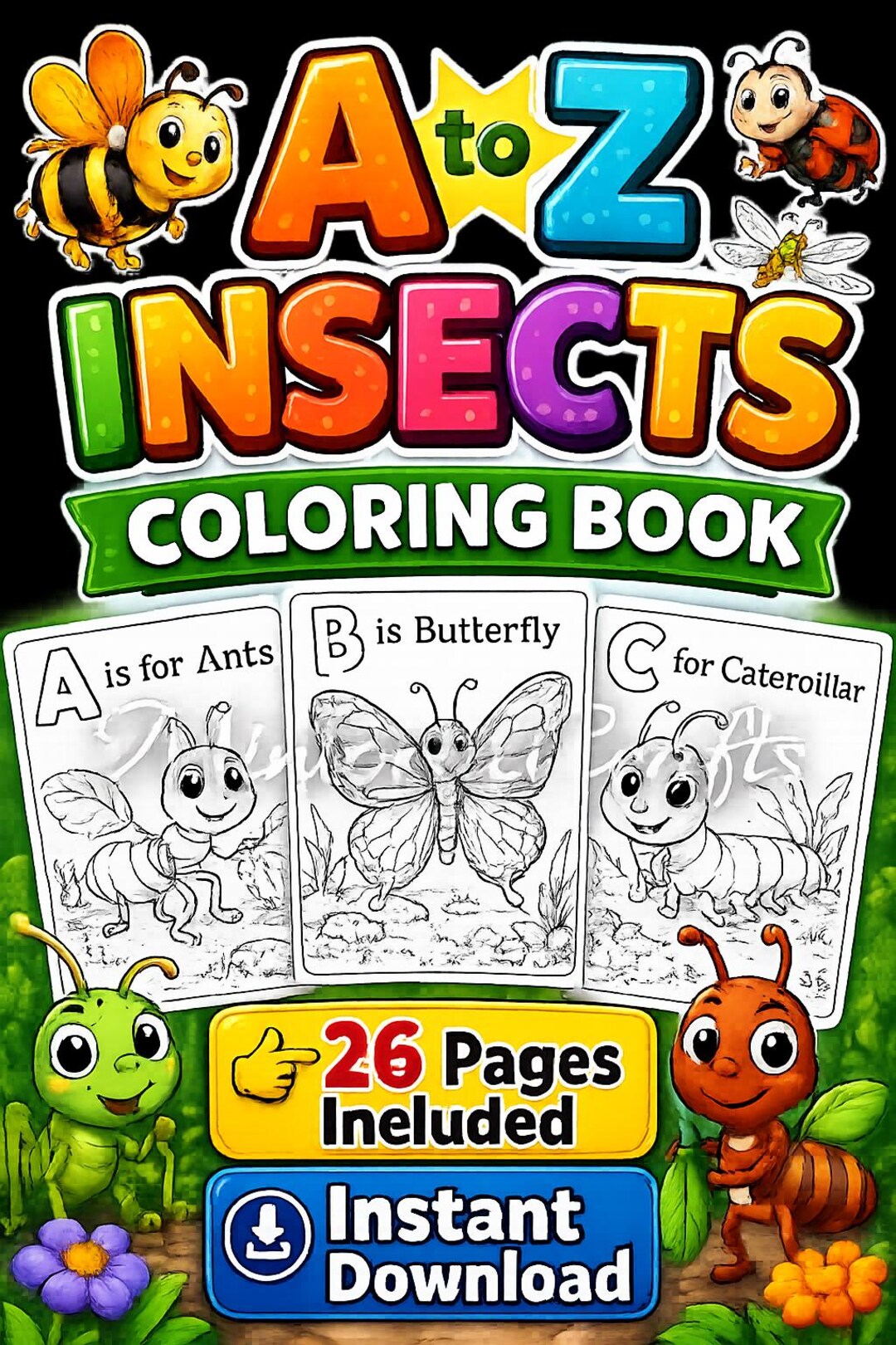 A-Z Insect Coloring Book, Alphabet Bug Pages, Preschool Learning ...