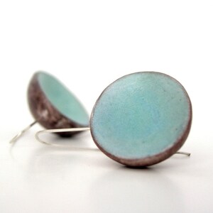 Aquamarine blue and brown clay minimal earrings, March earrings air dry modern dome earrings turquoise earrings faux ceramic sterling silver image 1