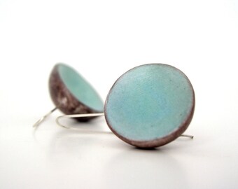 Aquamarine blue and brown clay minimal earrings, March earrings air dry modern dome earrings turquoise earrings faux ceramic sterling silver