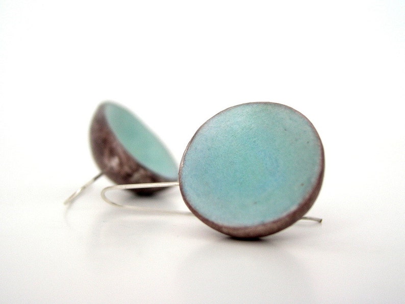 Aquamarine blue and brown clay minimal earrings, March earrings air dry modern dome earrings turquoise earrings faux ceramic sterling silver image 1