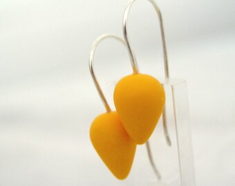 Yellow modern tear drop polymer clay earrings, sterling silver earwires, modern jewelry, small earrings