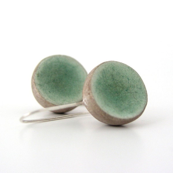 Green moss brownish grey small clay  earrings dome eco friendly minimal air dry clay earrings organic style jewelry sterling silver brown