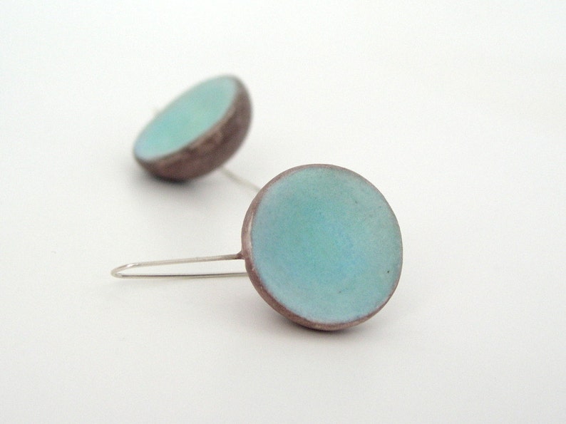 Aquamarine blue and brown clay minimal earrings, March earrings air dry modern dome earrings turquoise earrings faux ceramic sterling silver image 2