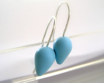 Sky blue drop earrings, polymer clay, Sterling silver earwires, small earrings, minimal modern jewelry