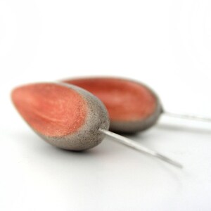 Burnt orange clay earrings organic medium long earrings with sterling earwires  minimal jewelry