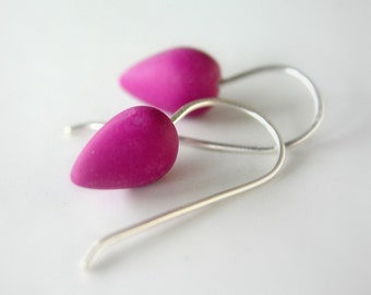 Purple  drop polymer clay earrings, minimal earrings, modern jewelry, Sterling  silver earwires