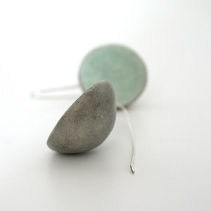 Grey, green mint dangle earrings, air dry clay, eco friendly, modern minimal, dome earrings, natural, sterling silver earrings image 2