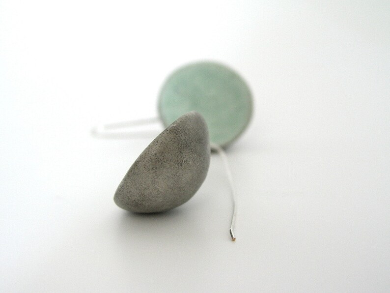 Grey, green mint dangle earrings, air dry clay, eco friendly, modern minimal, dome earrings, natural, sterling silver earrings image 2