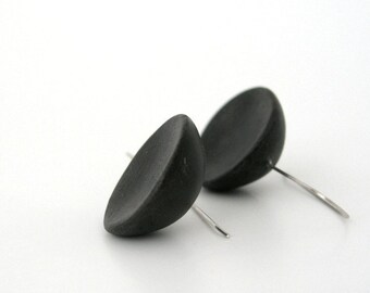 Μodern black clay  earrings  earrings minimalist medium long air dry clay earrings geometric dome shape earrings sterling silver