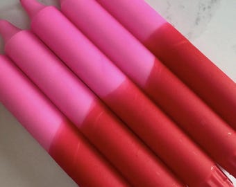 Red and Pink Bright Ombré Hand-Dipped Dinner Candles: Pastel Neon Two-Tone Table Decor