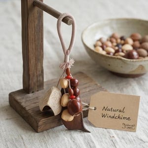Japandi Seed Pod Wind Chime Natural Materials Car Accessory Ivory Nutshell Rearview Mirror Charm Rustic Boho Decor Unique Gift for Him