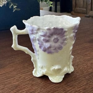 Antique Victorian Porcelain Cup with Twig Handle Cottagecore Bloomcore Lavender