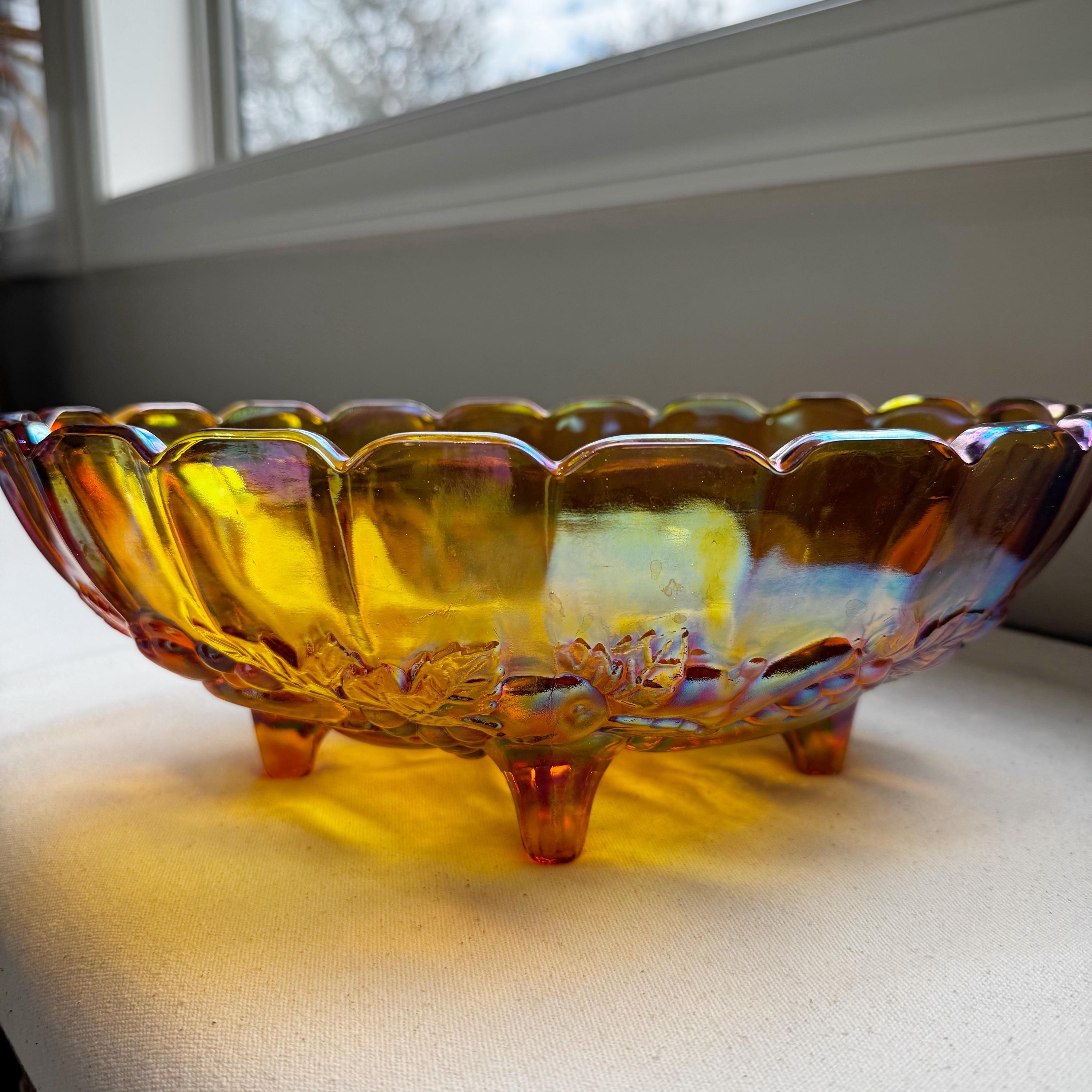 Vintage Indiana Glass Carnival Bowl – Marigold Orange Iridescent