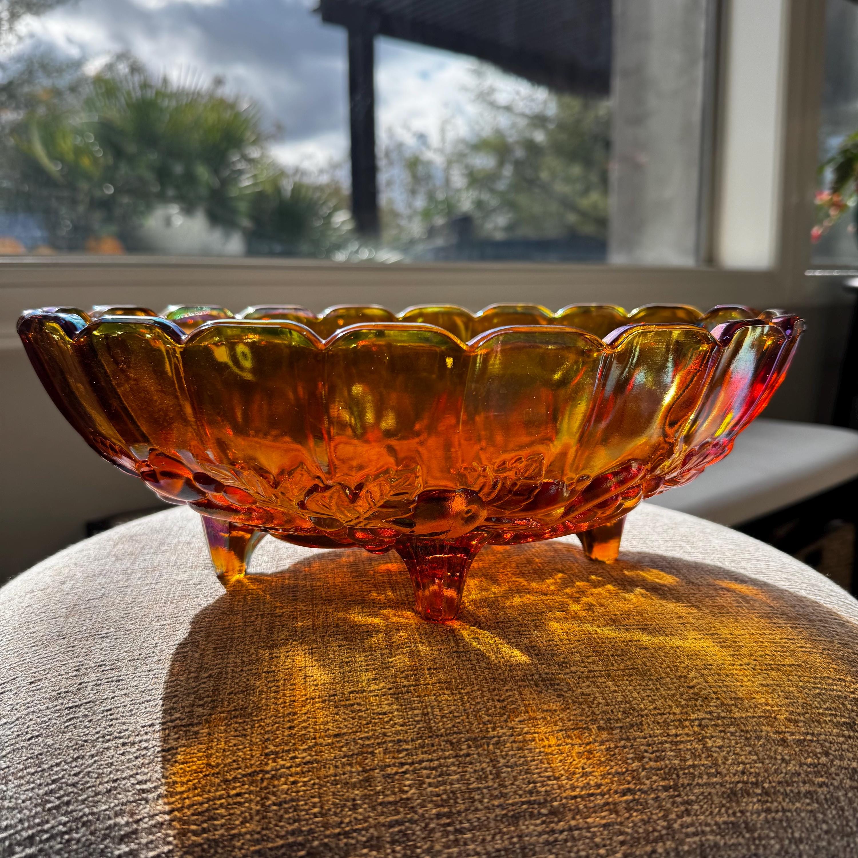 Vintage Indiana Glass Carnival Bowl – Marigold Orange Iridescent