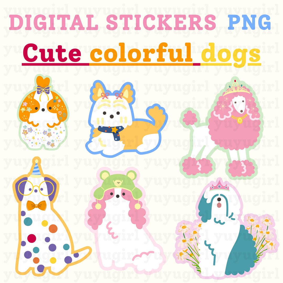 Colorable Pet Stickers Colorful Dogs Digital Stickers ~ PNG - Etsy