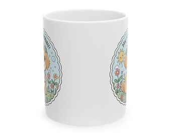Sunflower Bear Coffee Mug | Floral Illustration, Ceramic Cup
