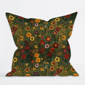 Fodera per cuscino ispirata a Klimt – Cuscino in velluto Art Nouveau, decorazione eclettica per la casa con motivi floreali astratti