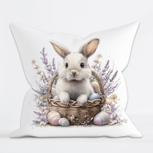 Housse de coussin lapin de Pâques - Illustration aquarelle de lapin Coussin