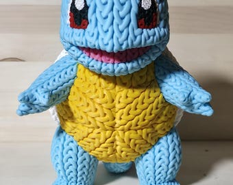 Knitted-Style Squirtle – 3D Printed Collectible – Mini (4") or Collector (8") – Swivel Head