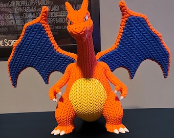 Knitted-Style Charizard-Inspired Dragon – 3D Printed Collectible – Mini (4") or Collector (8" +) – Swivel Head