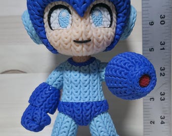 Blue Retro Robot Figure – Knit-Style Video Game Collectible (Mini or Boss Size)