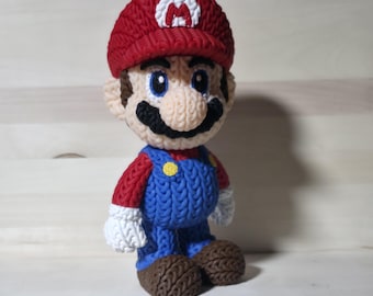 Knitted-Style Mario-Inspired Character – 3D Printed Collectible – Mini (4") or Collector (8") – Swivel Head