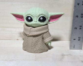 Knitted Grogu Style Figure | 3D Printed PLA Decor, Sci-Fi Collectible
