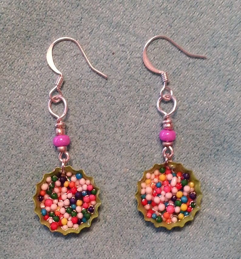 Bright Green mini Bottle Cap Earrings Etsy