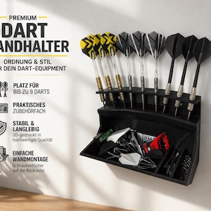 Dart Wall Organizer – Space for 9 darts & accessories – Modern dart rack