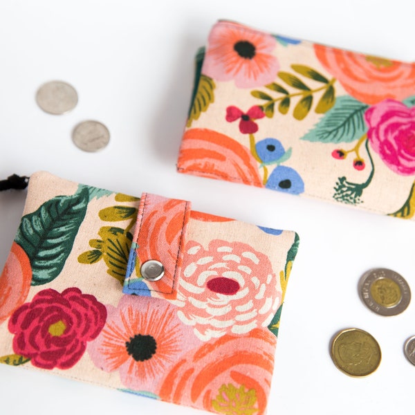 Canvas Wallet - Juliet Rose - Compact slim women's card wallet  - Rifle paper canvas change purse