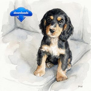 Cavalier King Charles Spaniel Cyfrowy akwarelowy portret zwierzaka, malowanie psa
