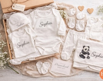Personalized Organic Cotton Baby Gift Set, Newborn Essentials, Custom Name Baby Shower Box