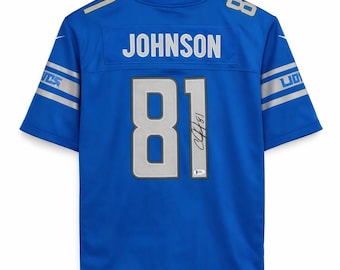 Hand Signed Autographed Calvin Johnson Blue Jersey BAS COA