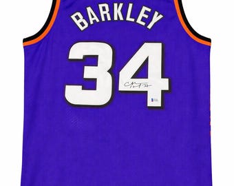 Hand Signed Autographed NBA Purple Jersey Charles Barkley BAS Authentication