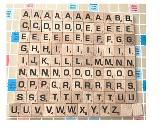 100 Newer Wood SCRABBLE Tiles - BOLD Letters - Complete Set