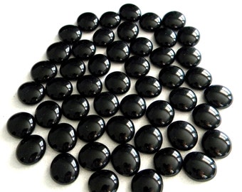 25 BLACK Flat Glass Gems - Mosaic/Wedding/Floral/Candle Displays/Vase Fillers - Half Marbles/Cabochons/Glass Nuggets