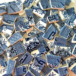 BLUE WILLOW MINI Tiles Vintage Mosaic China Recycled Plates 50 Tiles image 2